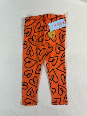 NWT Cat & Jack Toddler Orange Leggings Black Heart Print Size 2T